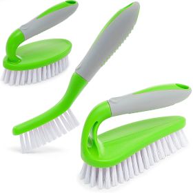 Scrub Brush Set of 3pcs Green Cleaning Shower Scrubber with Ergonomic Handle and Durable Bristles Scrub Brushes for Cleaning Bathroom Shower Tile Kitc