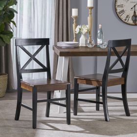 Roshan Farmhouse Acacia Wood Dining Chairs, Black / Walnut