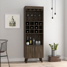 Oslo Bar Cabinet, Twelve Built-in Wine Rack, Double Door Cabinet, Two Shelves -Dark Walnut