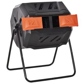 Tumbling Compost Bin Outdoor 360ï¿½ï¿½ Dual Chamber Rotating Composter 43 Gallon, Orange