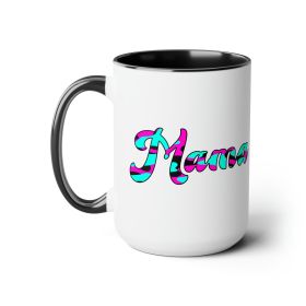 Accent Ceramic Coffee Mug 15oz - Pink White Blue Abstract Mama Pattern Celebrating Moms