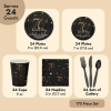 170-Piece 70th Birthday Party Supplies, Serves 24 Black and Gold Plates, Napkins, Cups, Cutlery, Tablecloth and Banner