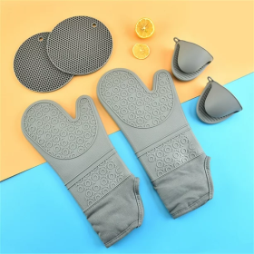 6 Pack Silicone Oven Mitts and Pot Holders Sets, Non-Slip Heat Resistant Oven Gloves For Cooking Baking Grilling