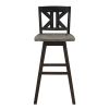 Pub Height Chairs Set of 2, Distressed Gray and Black 360-degree Swivel Chair Solid Rubberwood Furniture, Divided X-Back Bar Chairs