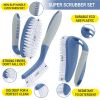 Blue Gray Scrub Brush Set of 3pcs Cleaning Shower Scrubber with Ergonomic Handle and Durable Bristles Brushes for Cleaning Bathroom Shower Tile Kitche