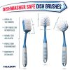 Blue and Gray Dish Brush Set of 3 with Bottle Water Brush Dish Scrub Brush and Scrubber Brush for Kitchen Ergonomic Non Slip Long Handle