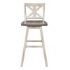 Pub Height Chairs Set of 2, Distressed Gray and White 360-degree Swivel Chair Solid Rubberwood Furniture, X-Back Bar Chairs