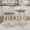 Pub Height Chairs Set of 2, Distressed Gray and White 360-degree Swivel Chair Solid Rubberwood Furniture, X-Back Bar Chairs