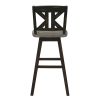 Pub Height Chairs Set of 2, Distressed Gray and Black 360-degree Swivel Chair Solid Rubberwood Furniture, Divided X-Back Bar Chairs