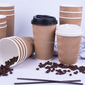 50PCS 8oz 12oz 16oz Custom Printed Eco Friendly Triple Ripple Wall cup 3 Layer Disposable hot drink Coffee Paper Cups (Color: Brown, Volume: 8oz)