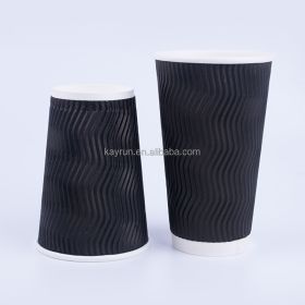 50PCS 8oz 12oz 16oz Custom Printed Eco Friendly Triple Ripple Wall cup 3 Layer Disposable hot drink Coffee Paper Cups (Color: Black, Volume: 12oz)