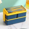 Portable Hermetic Grid Lunch Box School Children Student Bento Box With Fork Spoon Leakproof Microwavable Prevent Odor School